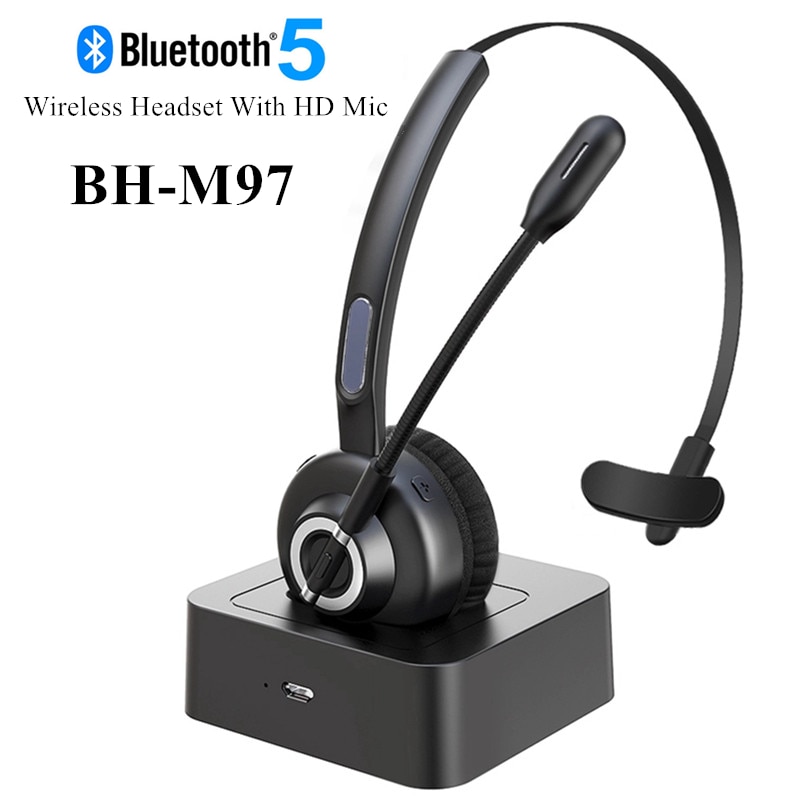 BH-M97 Bluetooth casque sans fil V5.0 avec Micphone mains libres appel écouteur Base de charge pour Center bureau Skype camion pilote