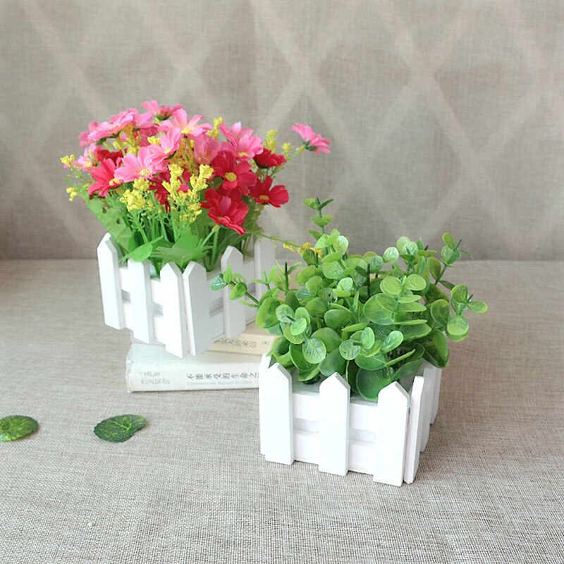 1 sett tregjerdevase + blomsterrose og tusenfryd silke kunstige blomster hjemmedekorasjon hageinnredning bursdag