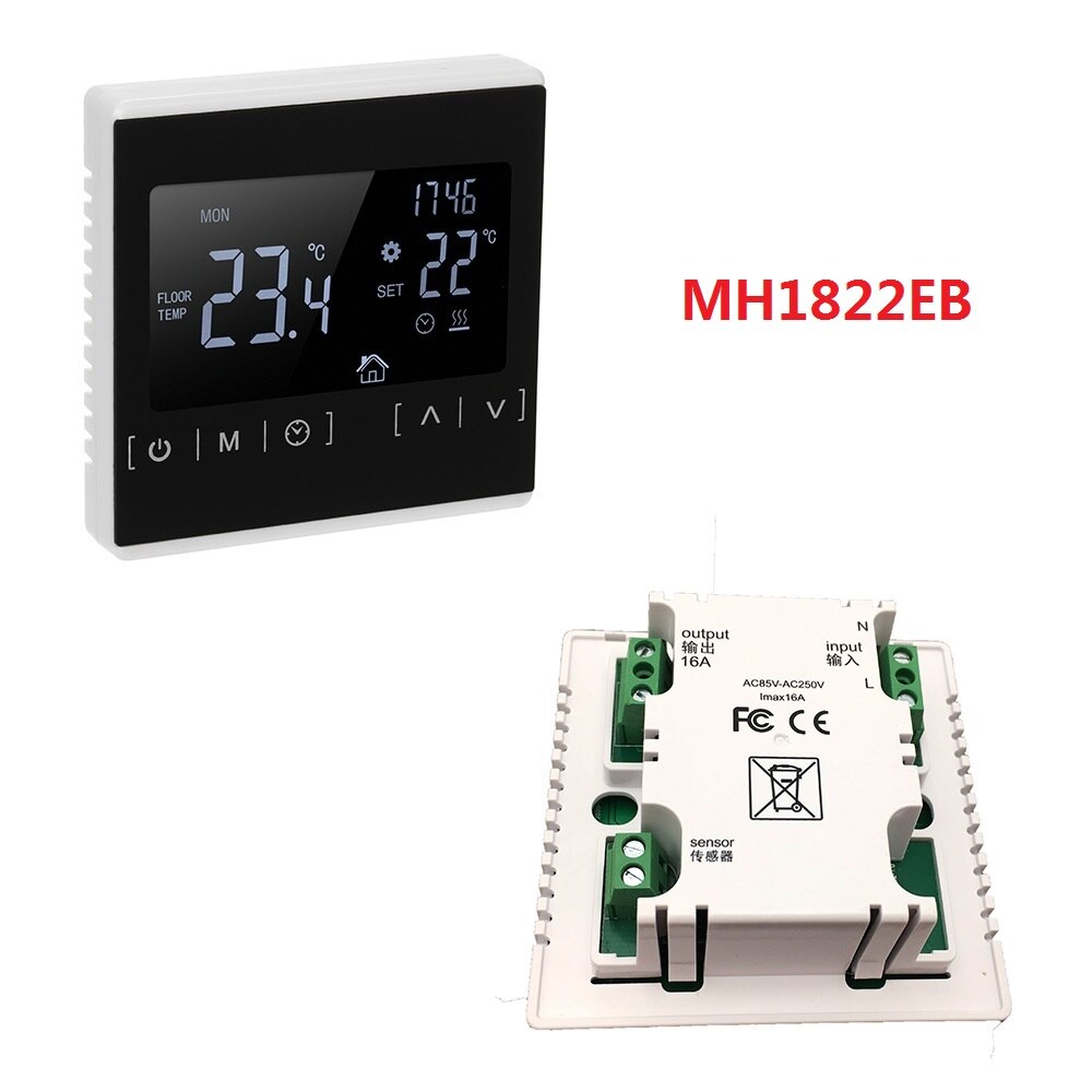 110V 120V 220V Programmable Temperature Controller Warm Floor WiFi Thermostat with Sensor: MH1822 White