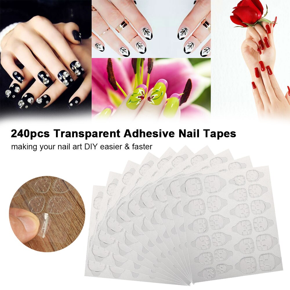 10 vellen  / 240 stuks transparante plakband nagelkunst diy stickers dubbelzijdige nageltapes nepnagels verlenggereedschap