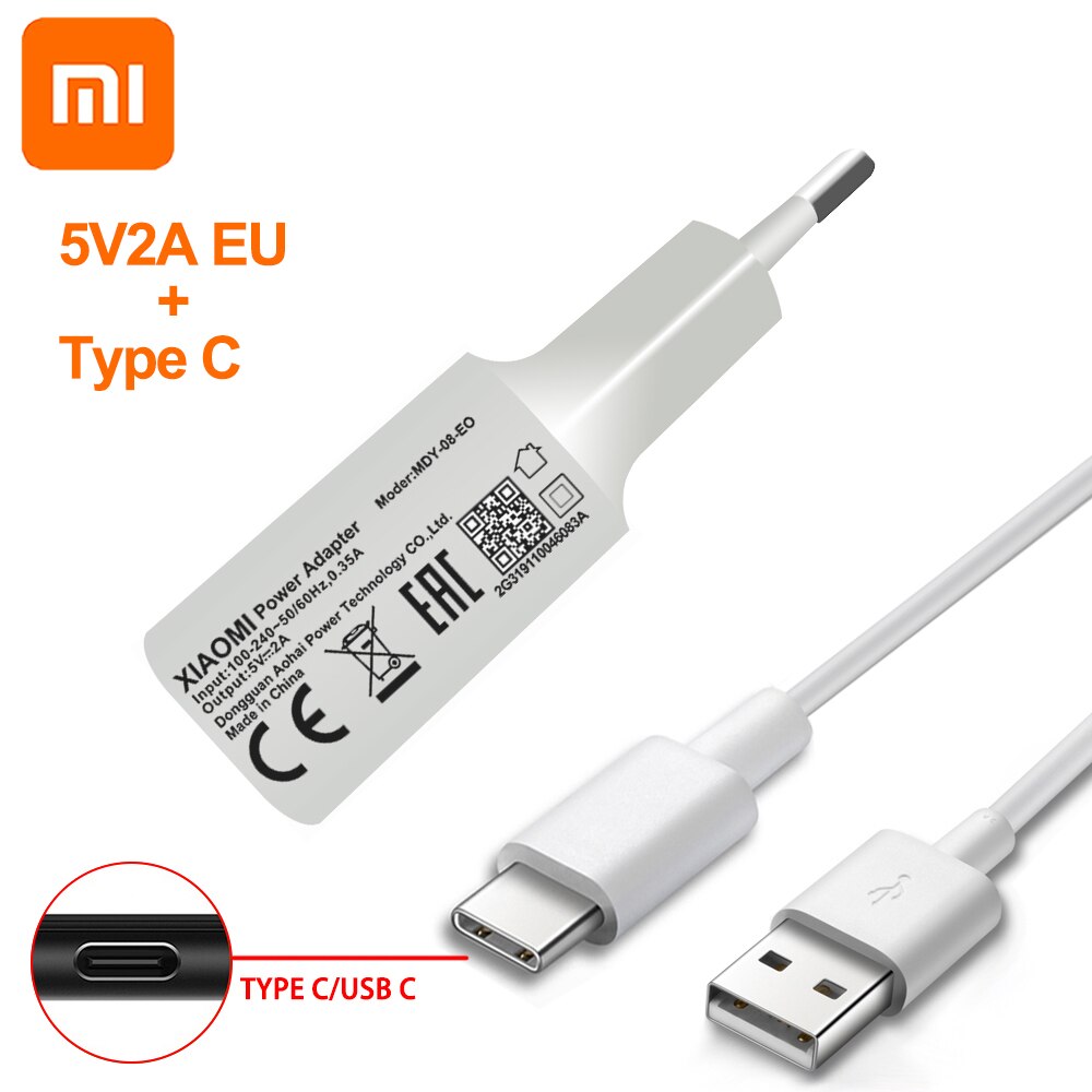 Originele Xiaomi 5V 2A Usb Charger Adapter Voor Xiaomi Mi 2 3 4 5 6 S F1 A1 A2 redmi K20 3 3 S 4 4A 4C 4X 4Pro 5 Note 3 4 5 6 7 Pro: White EU With Type C