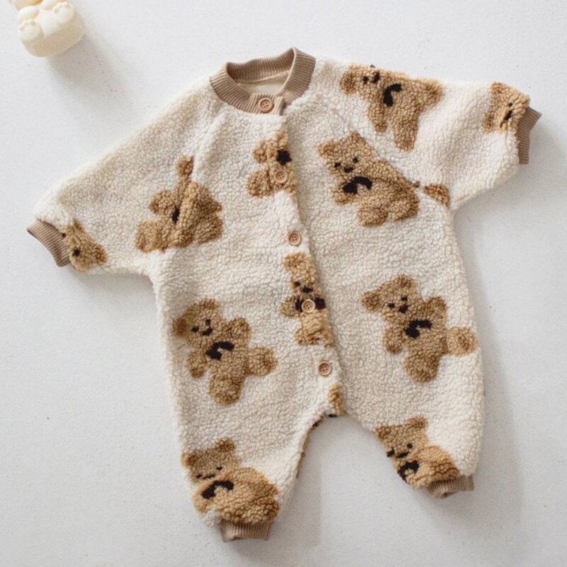 MILANCEL Baby Rompers Bear Style Toddler Boys Jumpsuits Single Breast Girls Clothing Fleece Baby Out suit
