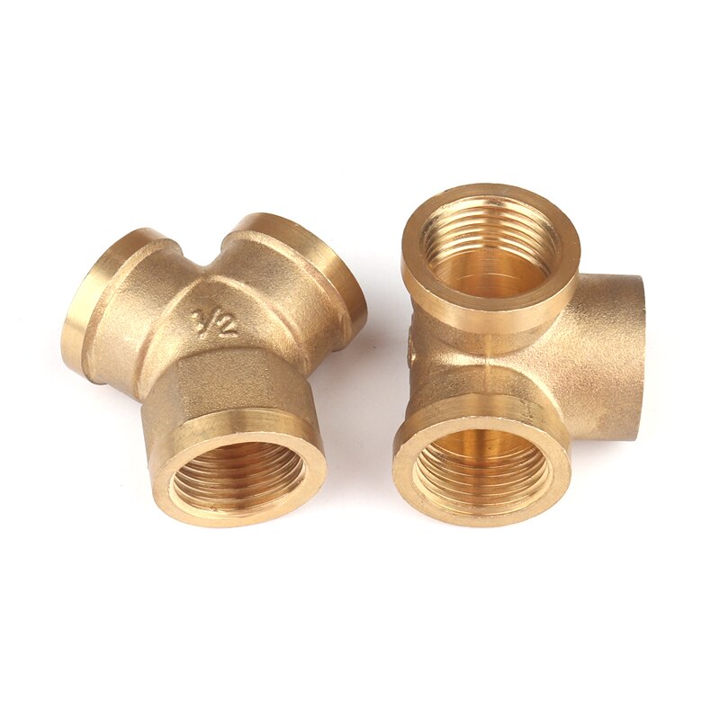 1pc 1/2Inch Female Thread Brass Tee Connectors Three-Dimensional Plumbing Fittings Brass 3-Way Adapters
