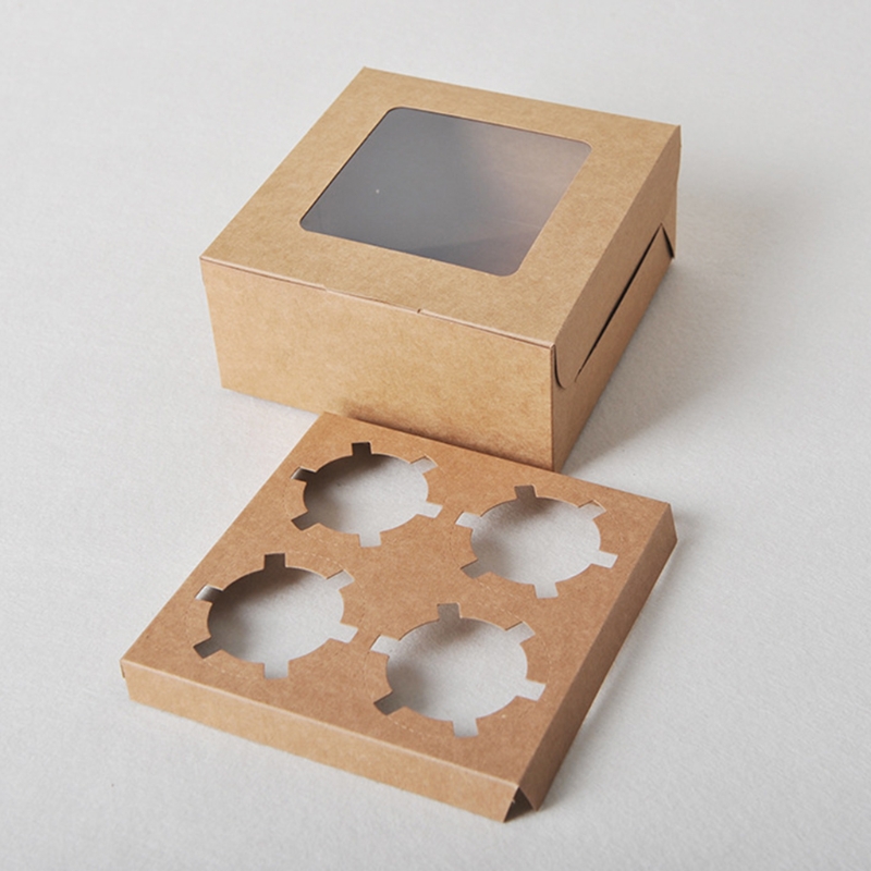 Caja de cartón portátil para magdalenas, recipiente de embalaje con ventana para magdalenas, 2/4/6 cápsulas, 10 unidades