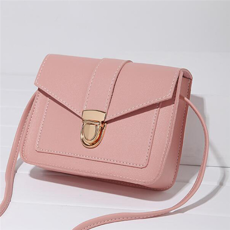 Dames schoudertas pu leer dames messenger bag dames pure kleur kleine klep vierkante tas clutch tassen handtassen: Roze -3