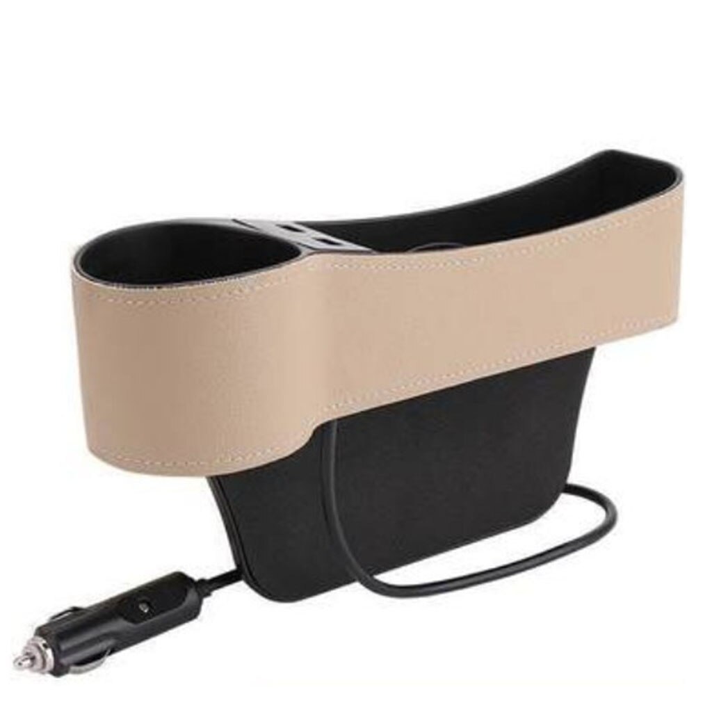 Organisateur d'écart de siège de voiture, multifonctionnel avec la double charge d'usb, porte-boîte de rangement de boisson de tasse pour le côté conducteur/passager: Beige A