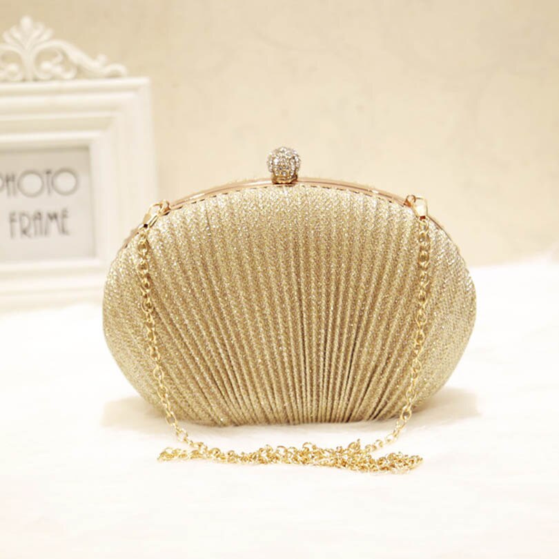 Women Ruched Clutch Evening Bag Ladies Party Wedding Bride Wallet Day Clutch Makeup Bags Crossbody Bag: Gold Style