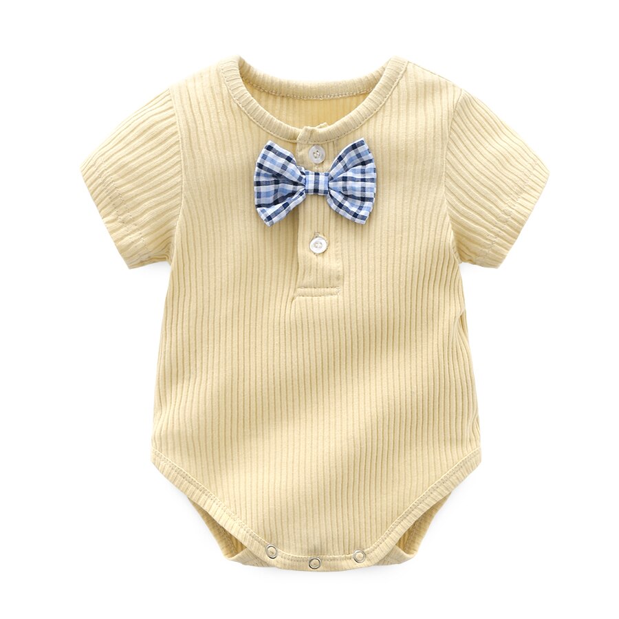 Cathery zomer baby jongens bodysuit heer schattige strik babykleding jongen katoenen korte mouwen baby jongens kleding body: D / 6m