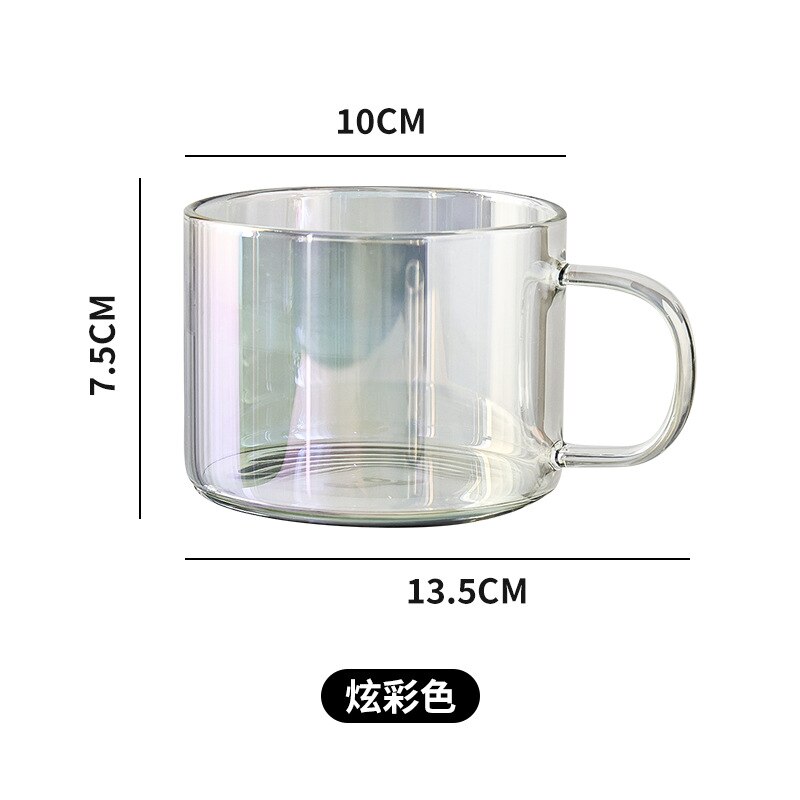 Taza de vidrio transparente con estampado de dibujos animados, vaso de café de vidrio de alto borosilicato con asa, taza de leche para desayuno y postre, 500ml, 1 unidad: Symphony