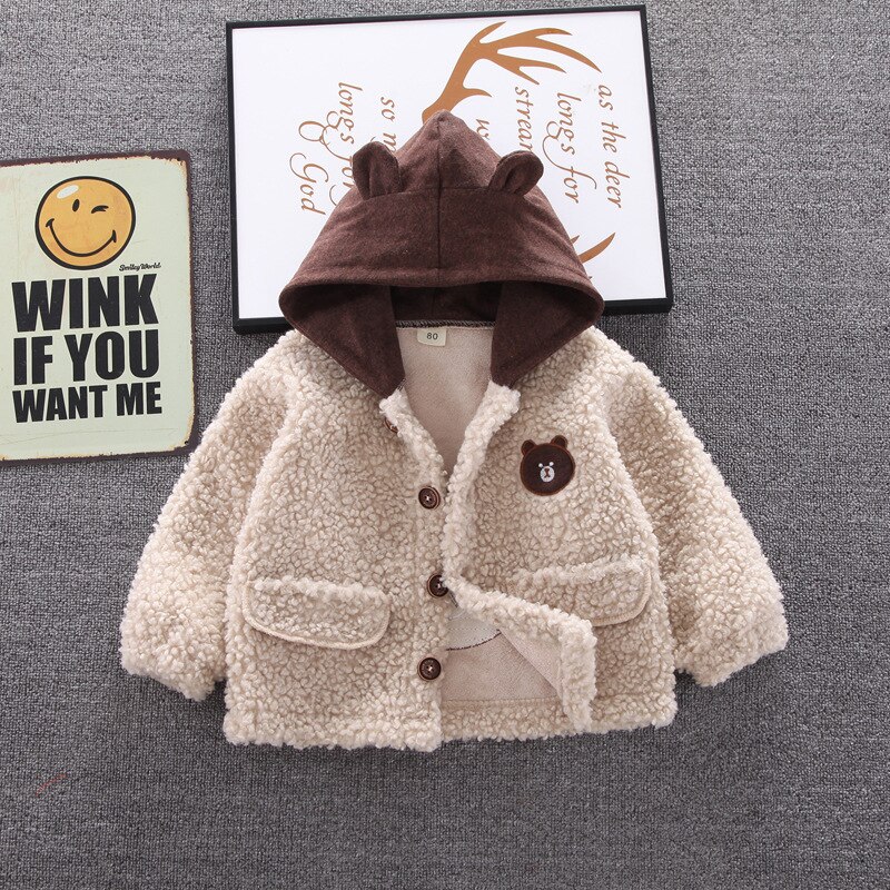 Abrigo para bebé, niño y niña chaqueta para, disfraz con capucha para niño, ropa de oso, prendas de vestir exteriores, conjuntos sólidos de de manga larga suave para 0-36 meses: Beige / 12-24Months