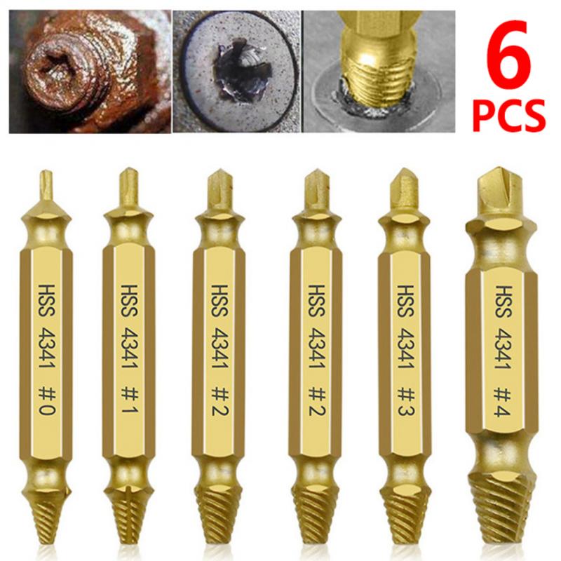 4/6Pcs Damaged Screw Extractor Drill Bit Double Side Drill Out Broken Screw Bolt Remover Extractor Tools Set Easily Take Out+Box