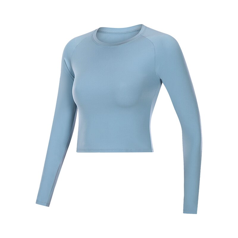 Abs Loli Herfst Lange Mouwen Yoga Shirt Vrouwen Naakte Voelen Ingericht Gym Fitness Sport Crop Top Ronde Hals Workout Kleding: moon white blue / 6