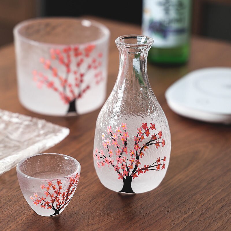 Japanese Sakura Sake Bottle Small Wine Glass Liquor Glass Wine Set Shochu Wine Cup Household Sake Warm Sake Bottle