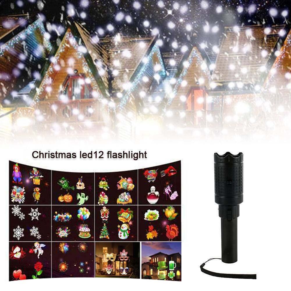 12 Pattern Flashlight Christmas Projection Lamp White snowflake Film Projection Lamp Christmas Party Atmosphere