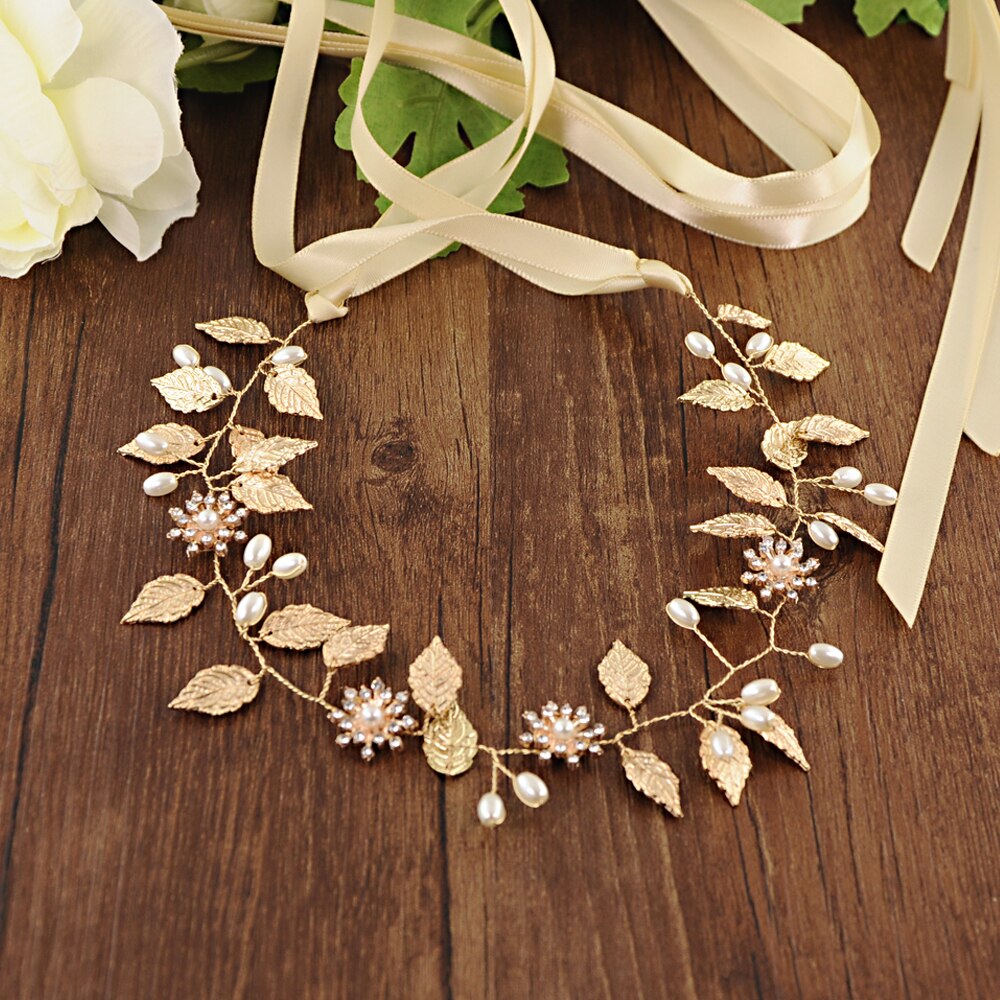 Cinturón TRiXY SH110 de hoja dorada para boda, cinturón Floral para novia, fajas de diamantes de imitación para novia, accesorios de boda, cinturones en el vestido: champagne ribbon