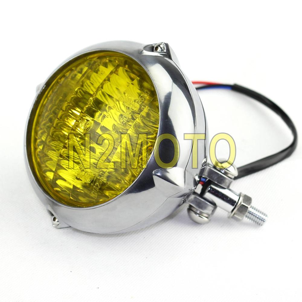 E Mark E4 – phare de moto chromé Style Bates, 4 1/2 pouces, pour Bobber Chopper Softail Springer: Polish with Amber