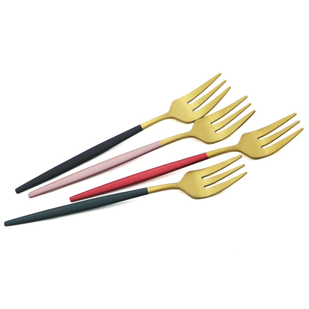 6Pcs Coloful Fork Set Tea Cake Snack Forks Dinnerware Cutlery Matte Stainless Steel Tableware Dessert Fruit Fork Silverware Set