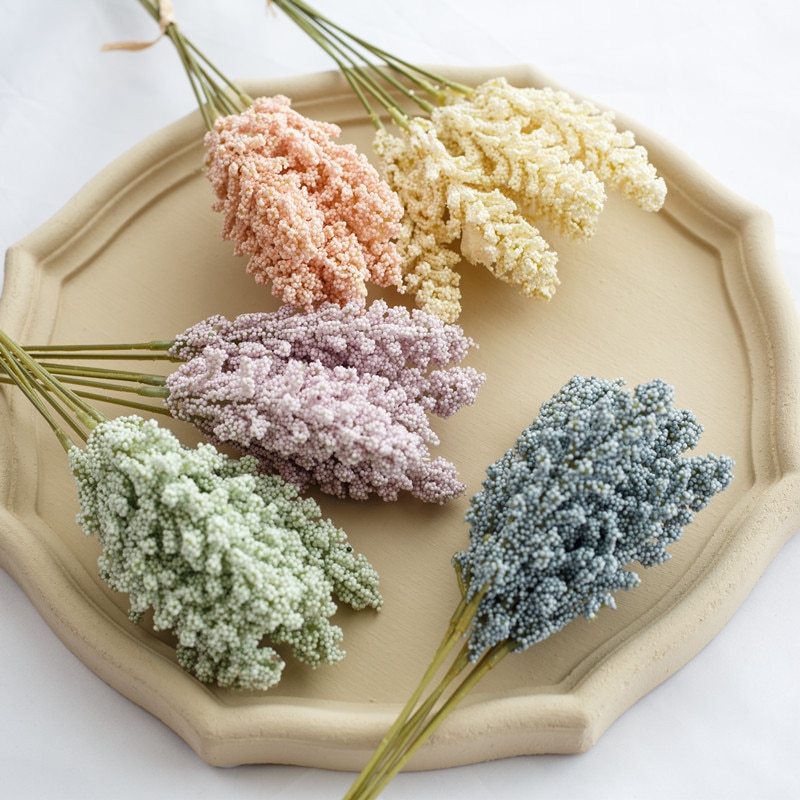 6 stk/pakke kunstig vanilje mini skum bær spids kunstige blomster buket til hjemmet plante vægdekoration korn plantebunke