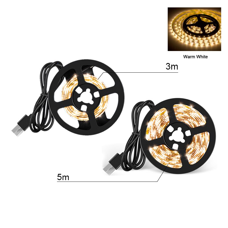 LED Lights 2835 SMD Cabinet Kitchen LED Tape 1-5m Waterproof Strip Closet TV Decoration Lamp 5V USB Cable Charging: Warm White / 5M