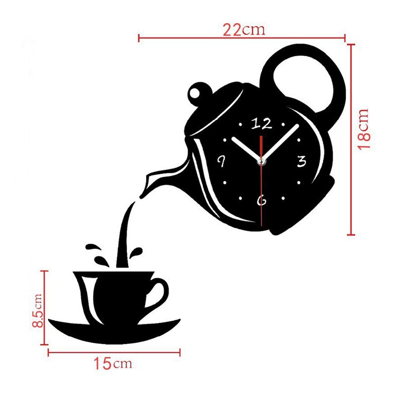 Home Premium Wall Clock Mirror Effect Coffee Cup Shape Decorative Kitchen Wall Clocks Living Room Home Decor