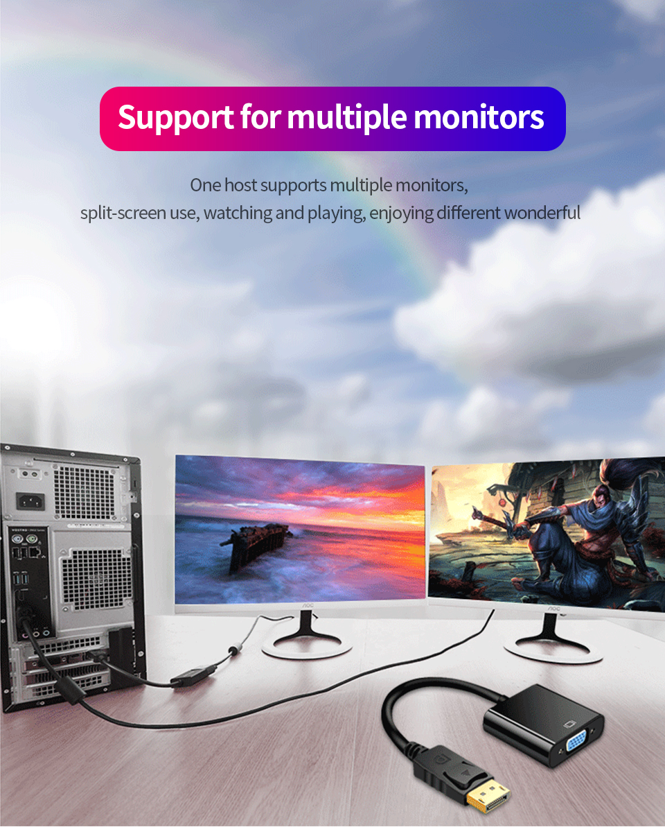 DisplayPort to VGA Adapter 1080p DP Male to VGA Female Converter Cable For Projector TV Computer Laptop PC