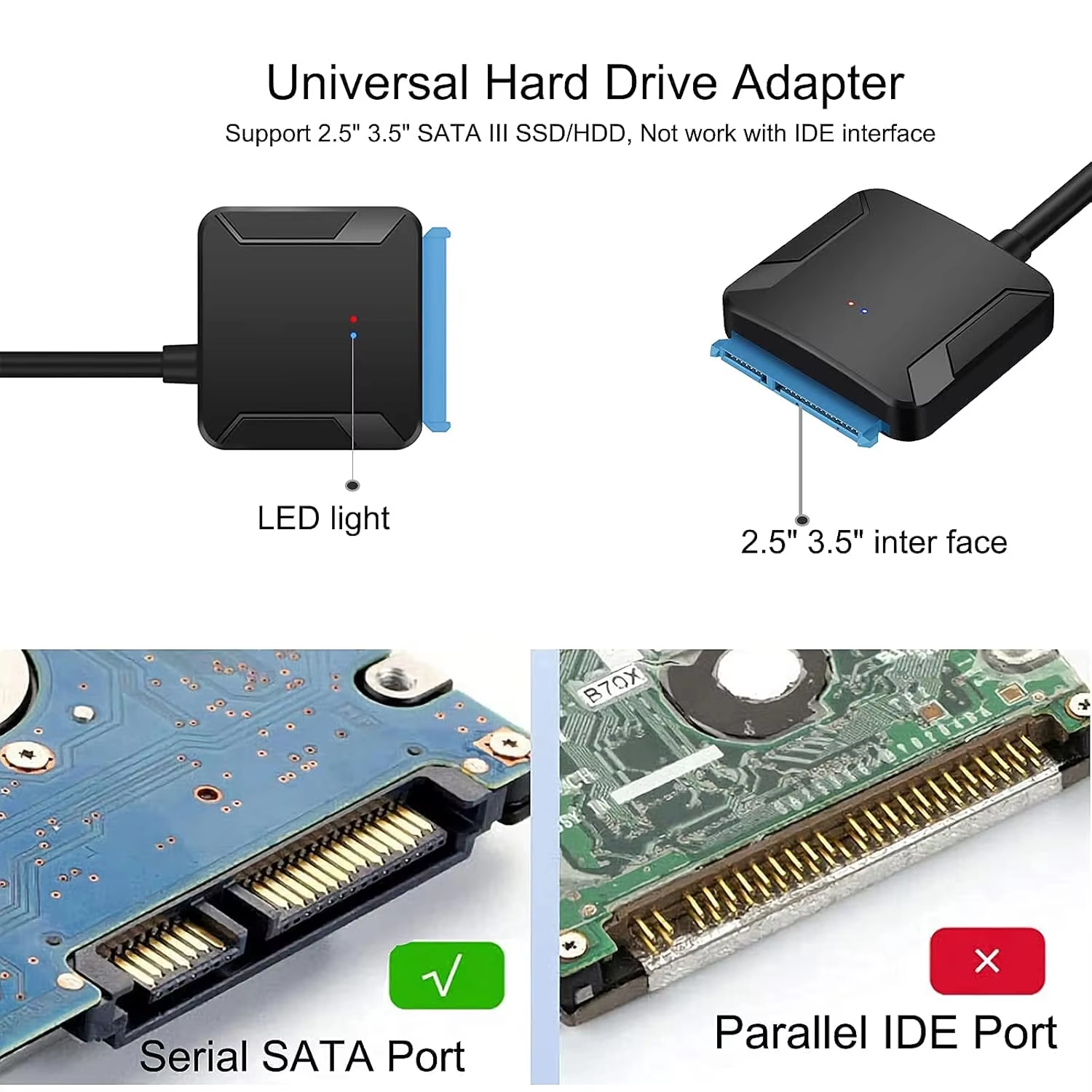 SATA 3 zu USB 3.0 Adapter SATA III Kabeladapter Externes Festplattenkonverterkabel für 2,5/3,5 Zoll HDD SSD mit Netzteil