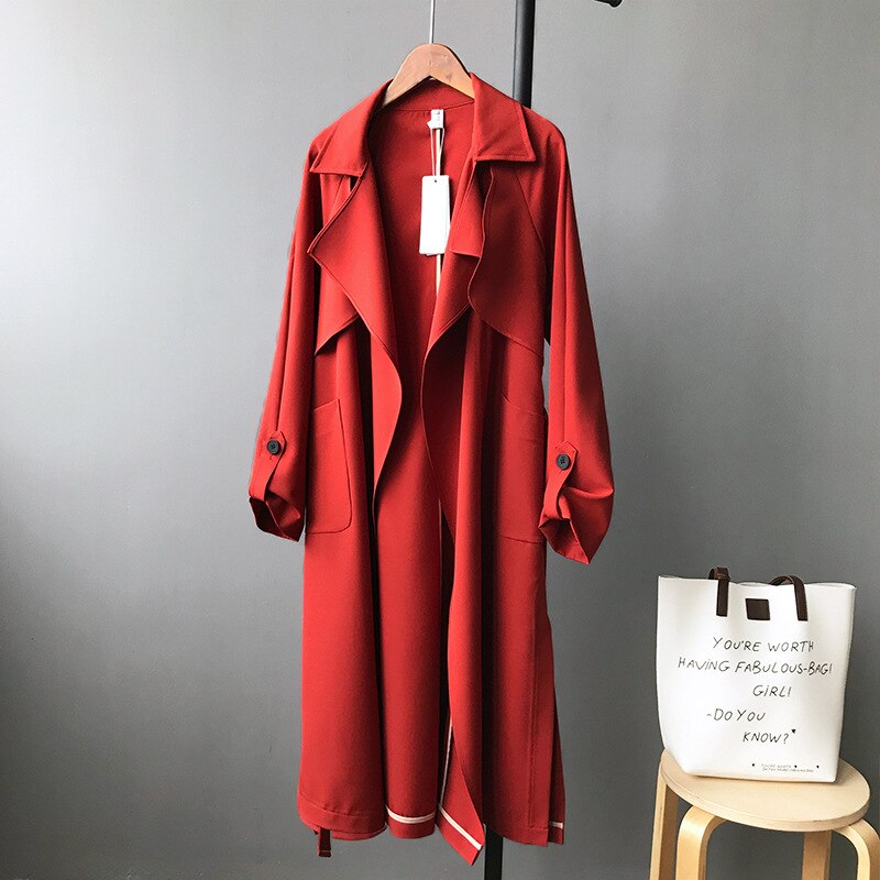 Casaco longo feminino com gola harajuku, trincheira verde do exército, primavera 2019