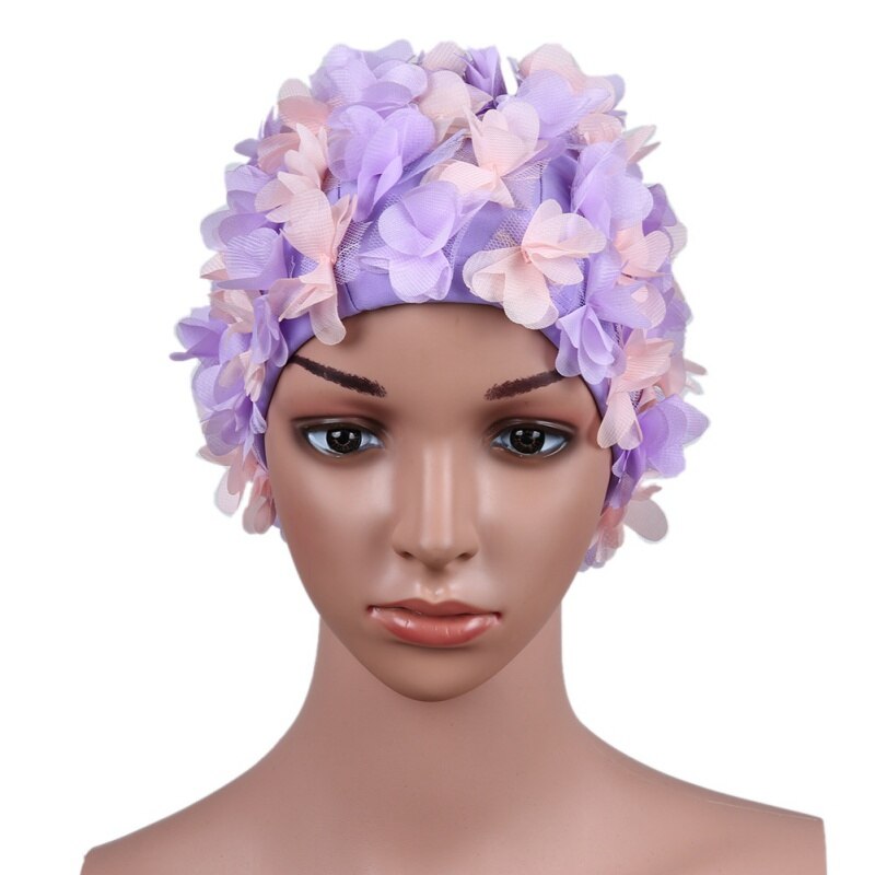 Vintage Floral Ladies Woman Swim Cap Petal Retro Swimming Hat Flower Bathing Cap Attractive Hat #