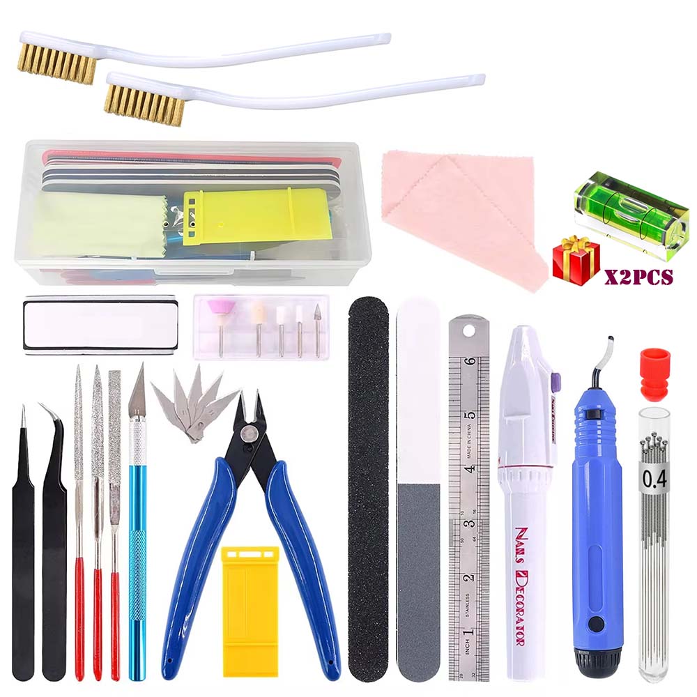 Kit de herramientas de impresora 3D de varios modelos, cuchillo de recorte, raspador, aguja de limpieza, pinzas, alicates, Kit de desbarbado, herramientas de impresión 3D DIY: Café