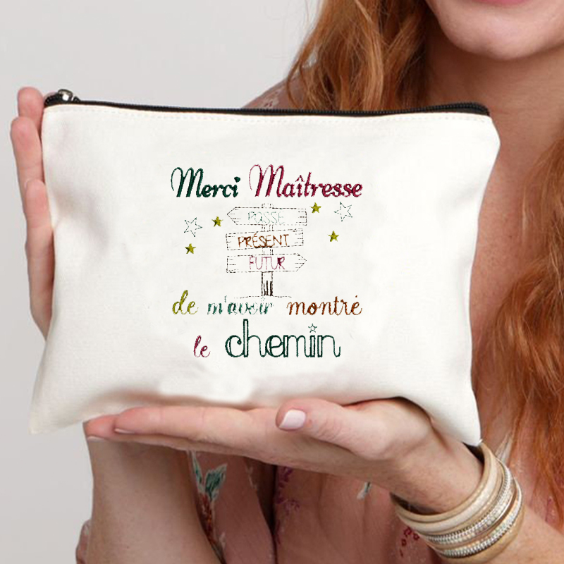 Merci Maitresse imprimer femmes Neceser sac de maquillage pochette organisateur de voyage fête des enseignants de remise des diplômes sac cosmétique Super Atsem