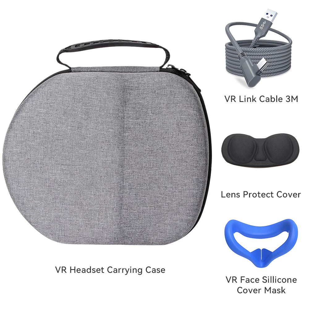 For Oculus Quest 2 Accessories Kits VR Glasses Face Pad Eye Cover Travel Storage Bag For Oculus Quest 2 Link Cable 3M USB 3.0: Grey Bag Kits