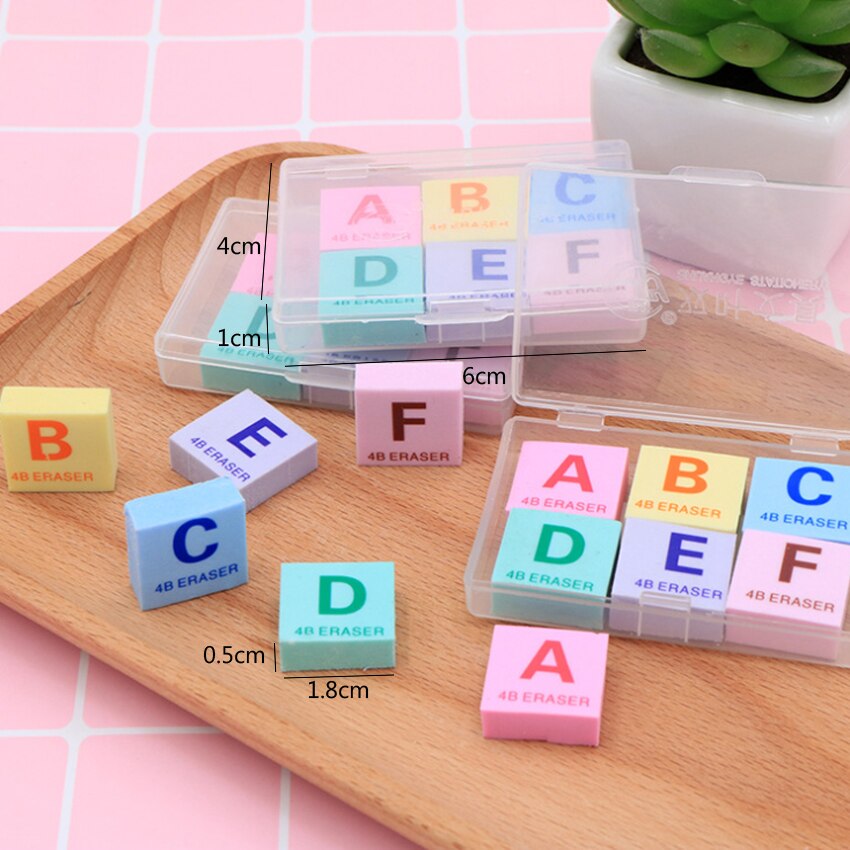 6pcs/lot Kawaii Eraser Colorful Mini 4B Eraser Boxed Letter A-F Letter Rubber Eraser Set Cute Stationery School Office Supplies
