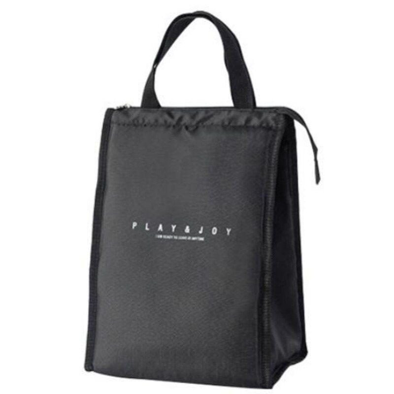 Simple Striped Daily Picnic Picnic Bag Portable Insulation Lunch Bag Hand Bag Black: Default Title