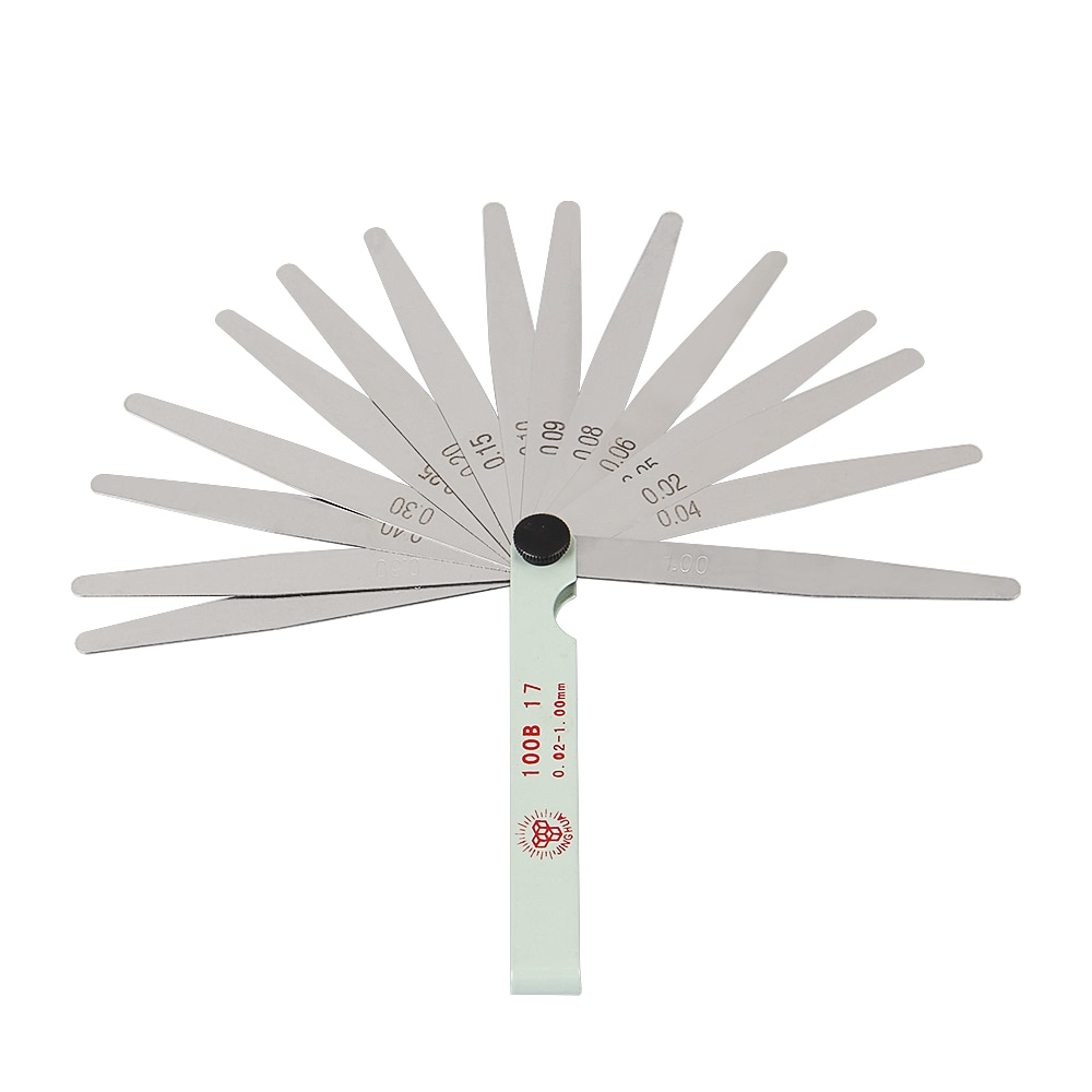 100mm 0.01- 1.0mm Thickness Metric Feeler Gauge 17 Blades Stainless Steel Gauge for Spark Plug Gap Valve Measure Tool