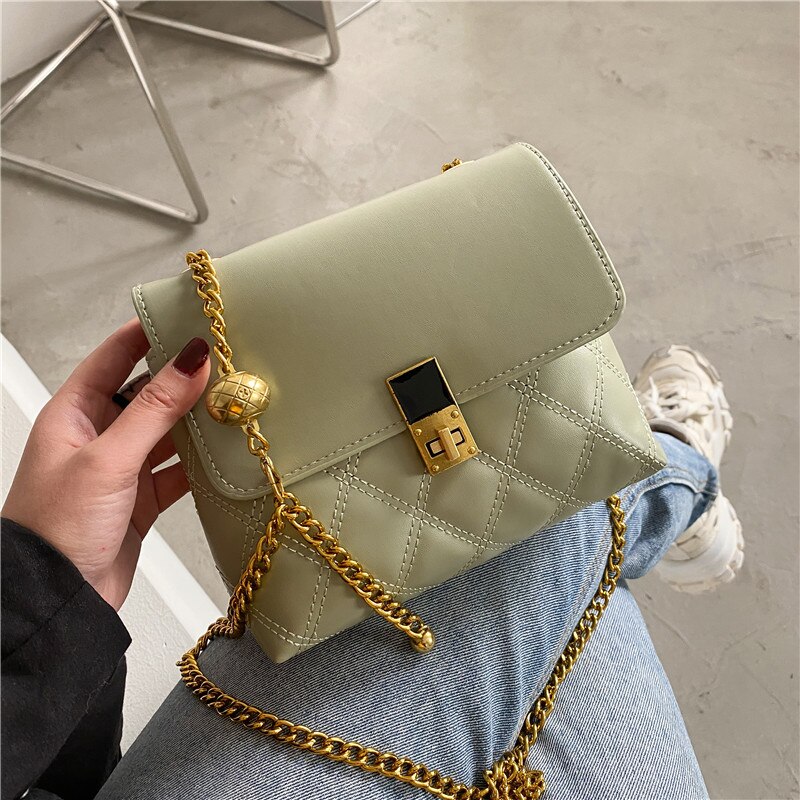 Mini bolso cruzado con cadena para mujer, bandoleras de piel sintética suave, de , a la ,: Green