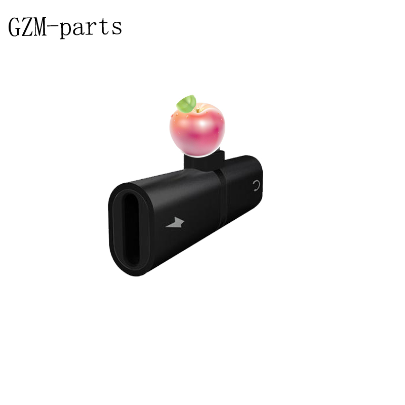 GZM-part For iPhone 7 8 X Connector Splitter Charger Audio Headphone Jack to Earphone AUX Cable 2 in 1 Audio Adapter: black