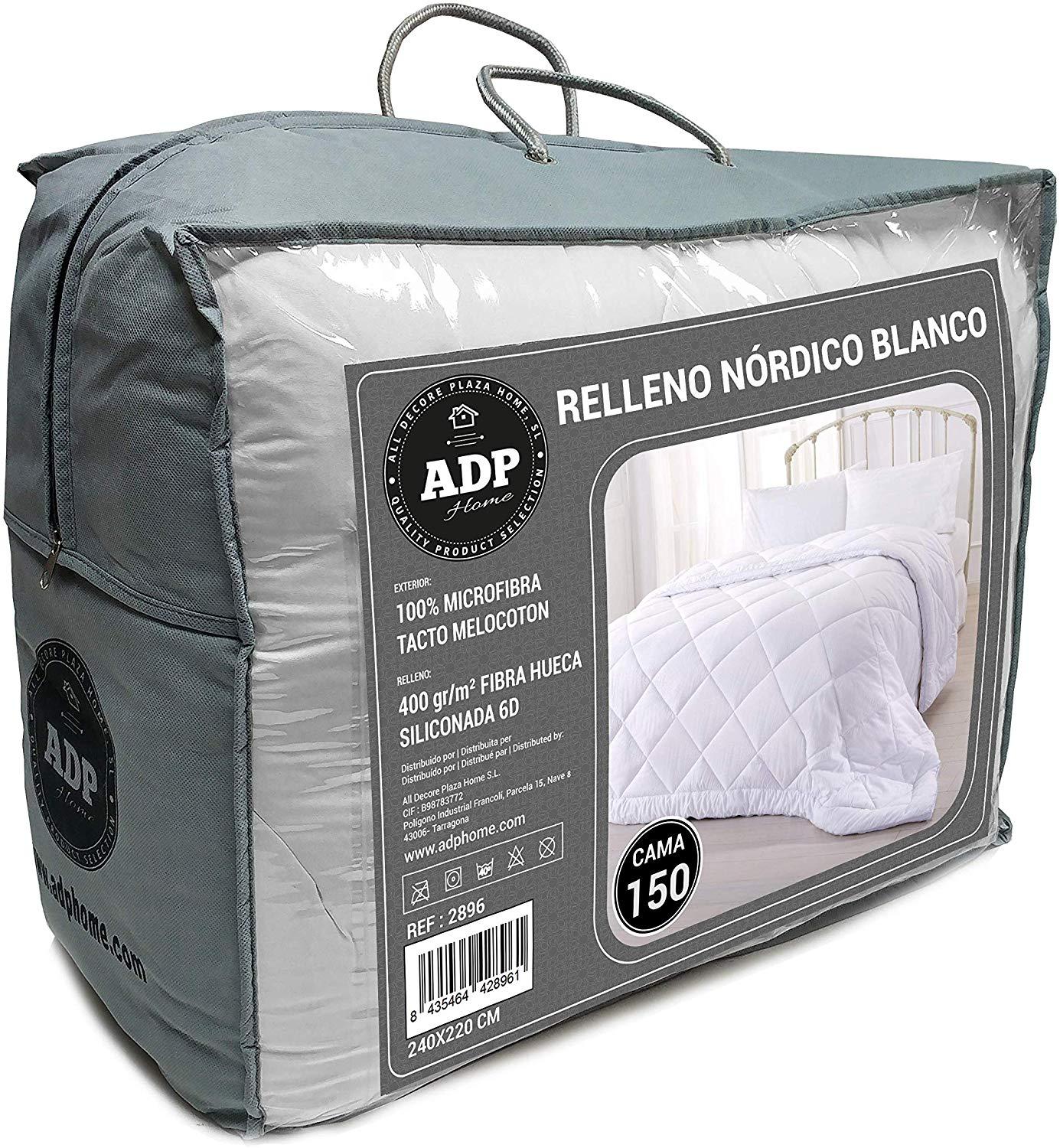 Relleno Nórdico Blanco 400 gr/m2 100% Fibra Hueca Siliconada 6D, Exterior 100% Microfibra Tacto de Melocotón ADP Home