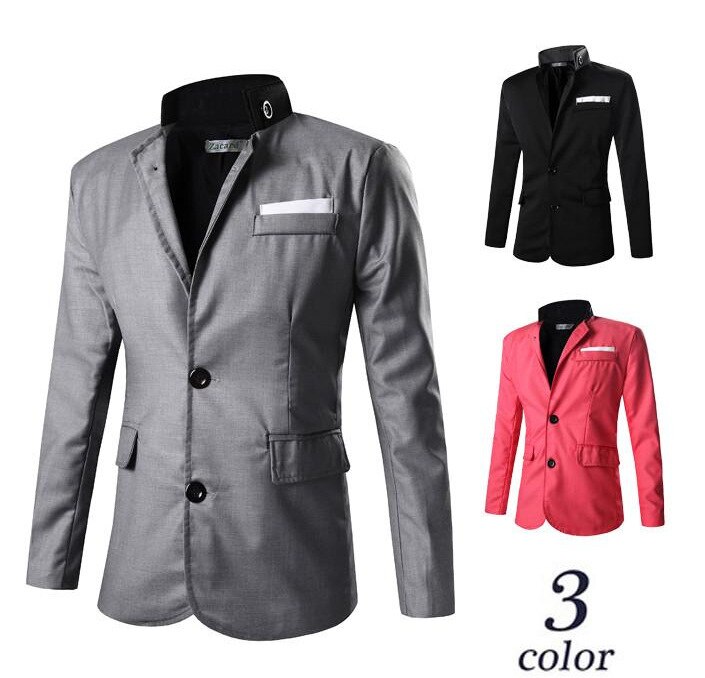 Männer der Mantel Solide Tasche schlank passen Kleid Jacke Männlichen Langarm Zwei Tasten Revers Kleidung: Grau / L