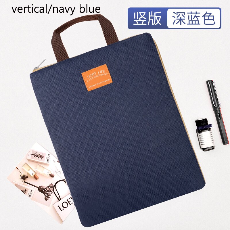 A4 Large-capacity Student Test Paper Folder Business Information Organ Bag Storage Bag School Classification Office File Bag: Vrtical Navy Blue