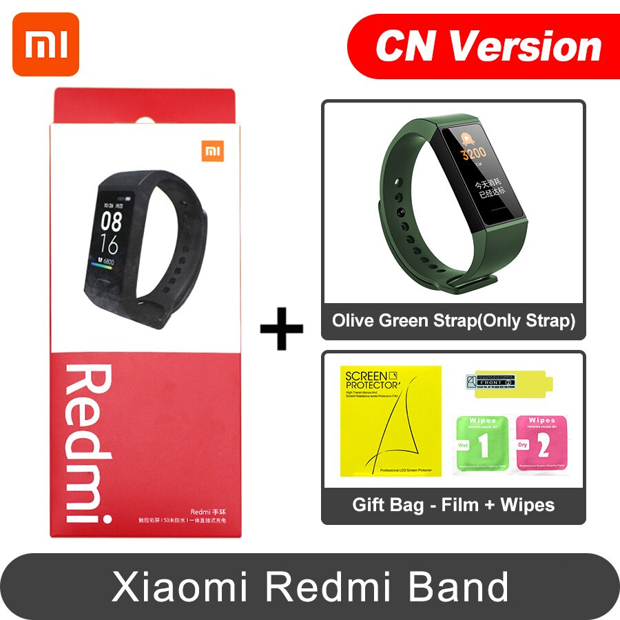 Xiaomi Redmi Band Smart Heart Rate Sport Monitor Bluetooth 5.0 Waterproof Bracelet Touch Large Color Screen Wristband: CN Oli Green N Film