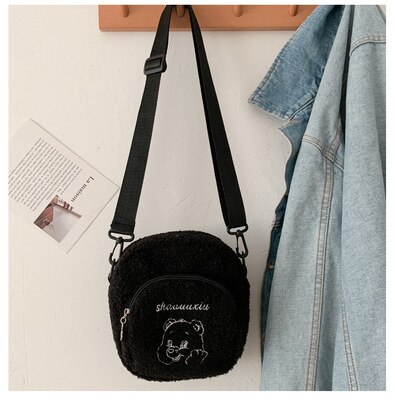 Vrouwen 39 S Zakken Voor Koreaanse Pluche Schouder Messenger Bag: Black