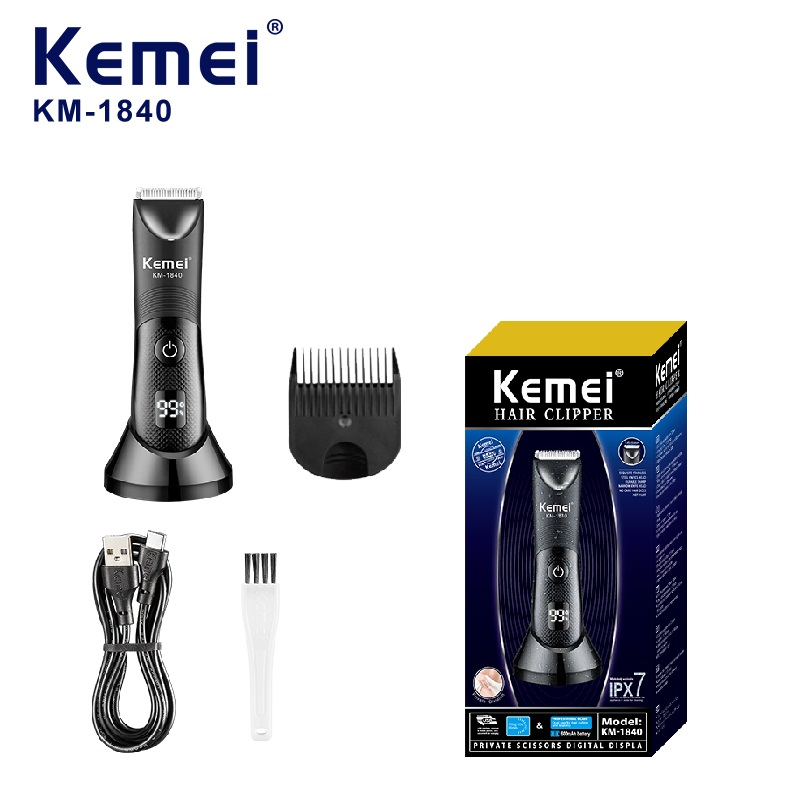 KEMEI Professionele tondeuse voor mannen Waterdichte elektrische tondeuseset Oplaadbare kapperstondeuse met LCD-scherm