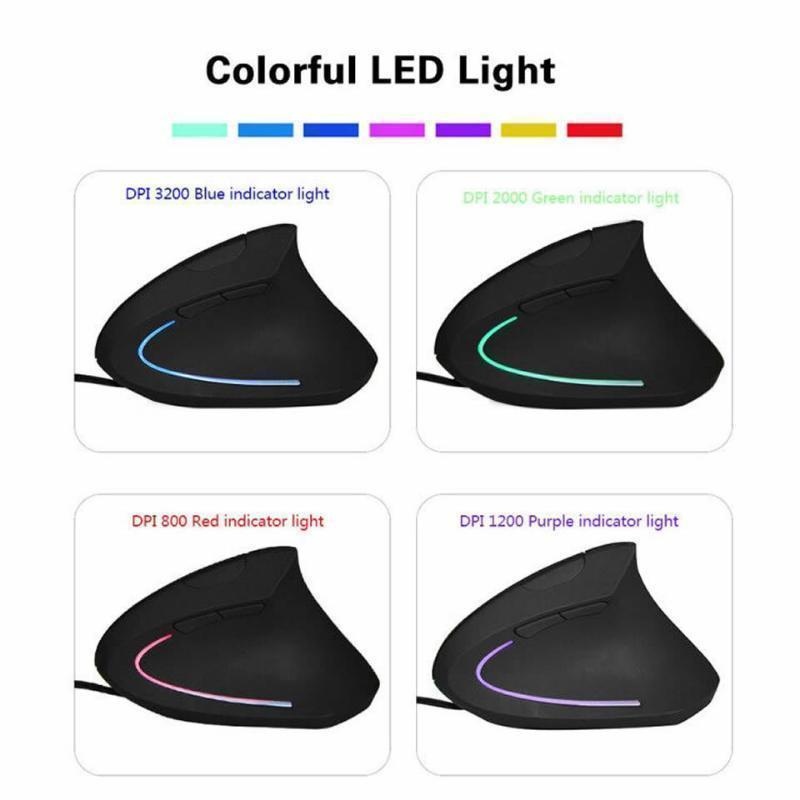 Przewodowa prawa pionowa mysz RGB ergonomiczna mysz do gier 3200DPI optyczne USB nadgarstek zdrowa pause dla komputer stancjonarny