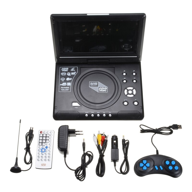 Reproductor de DVD portátil para coche, dispositivo con adaptador de Radio USB, compatible con recepción de Radio FM, enchufe europeo, VCD, CD, 9,8 pulgadas,