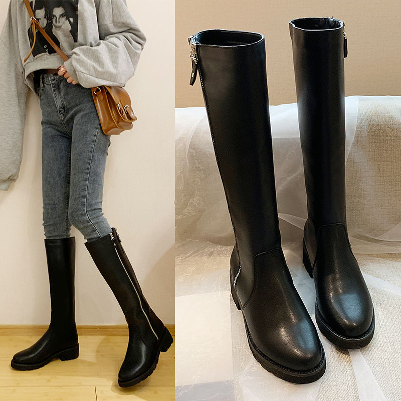 Botas longas femininas 2020 novo outono e inverno além de veludo all-match mas botas de joelho botas altas botas pequenas botas de couro cavaleiro
