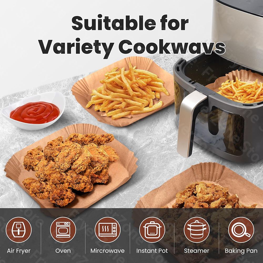 Air Fryer Paper Liners Disposable Parchment Baking Paper for 20cm 5-8QT Square Air Fryer Food Grade Non-Stick Liners Accessories