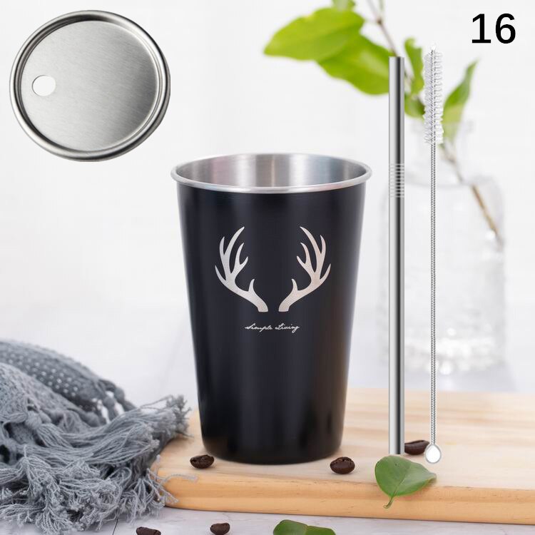 Ruostumaton teräs kahvimuki kannella olki kirje matka retkeily tee maito mehu kupit kotitoimisto olutkuppi 1pc: 16