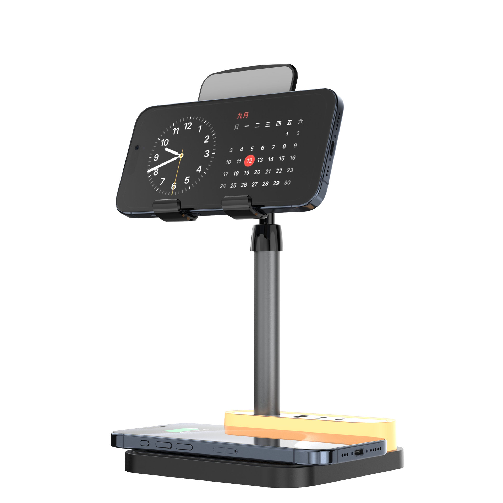 4-in-1 kabelloses Laden, universelles 15-W-Schnelllade-Nachtlicht, mobiler Multi-Port-Tablet-Ständer, kabelloses USB/C-Eingang.