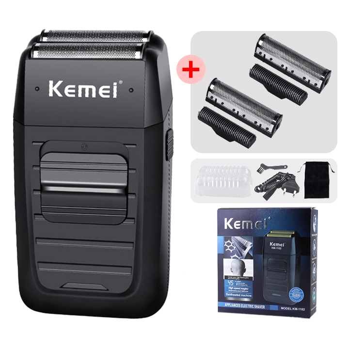 Kemei Rechargeable Cordless Shaver for Men Twin Blade Reciprocating Beard Razor Face Care Multifunction Strong Trimmer KM-1102: Orange