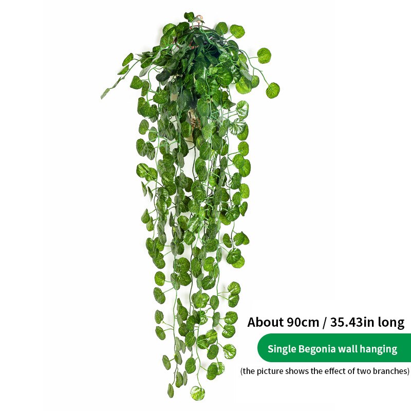 90cm keinotekoinen vihreä kasvi roikkuu muratti lehti merilevä retiisi tekokukka viiniköynnös kotipuutarha seinä aita juhlakoristelu: Begonian lehtiä